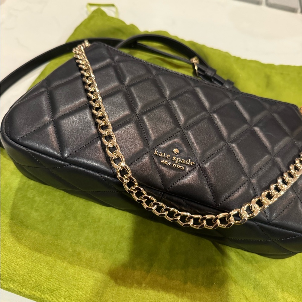 Kate Spade Carey - Black Quilted Crossbody with Gold Chain
